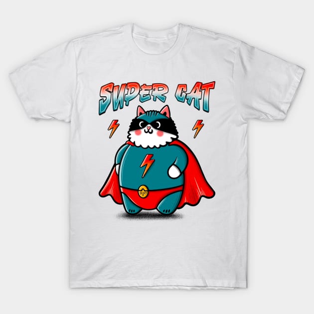 Funny Super Cat Illustration with Superhero Cape, Costume and Mask T-Shirt by ilhnklv